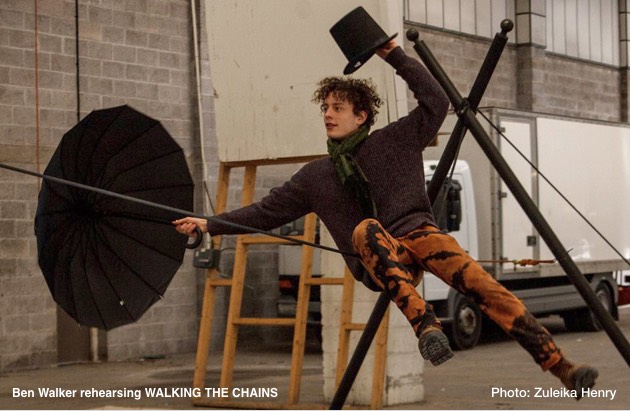 Ben Walker rehearsing WALKING THE CHAINS.  Photo Zuleika Henry