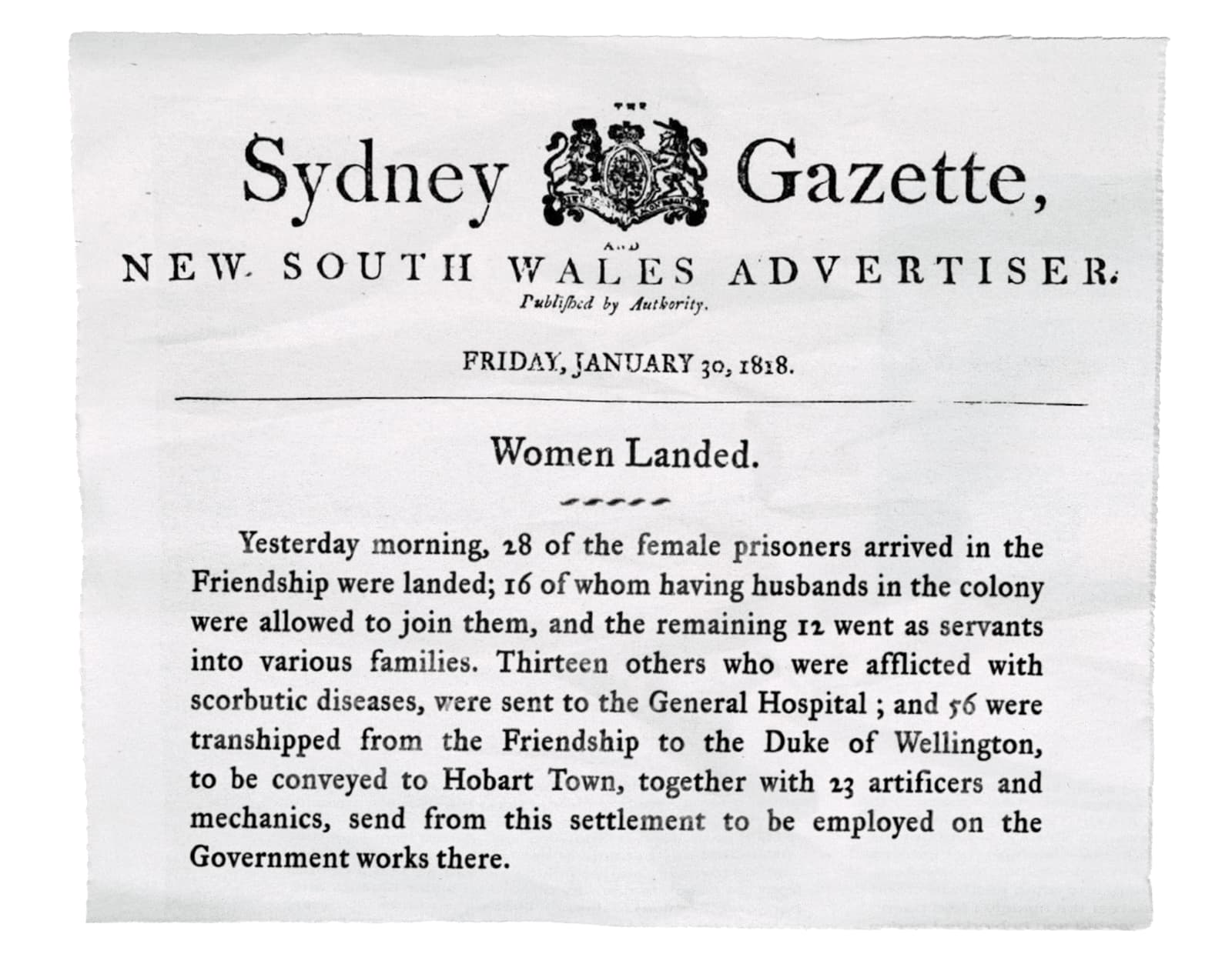 Sydney Gazette 1818